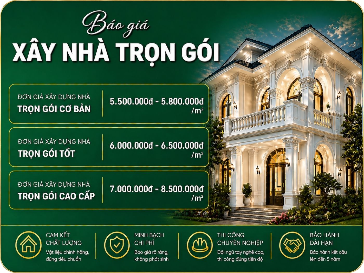 Đơn giá xây nhà trọn gói tphcm