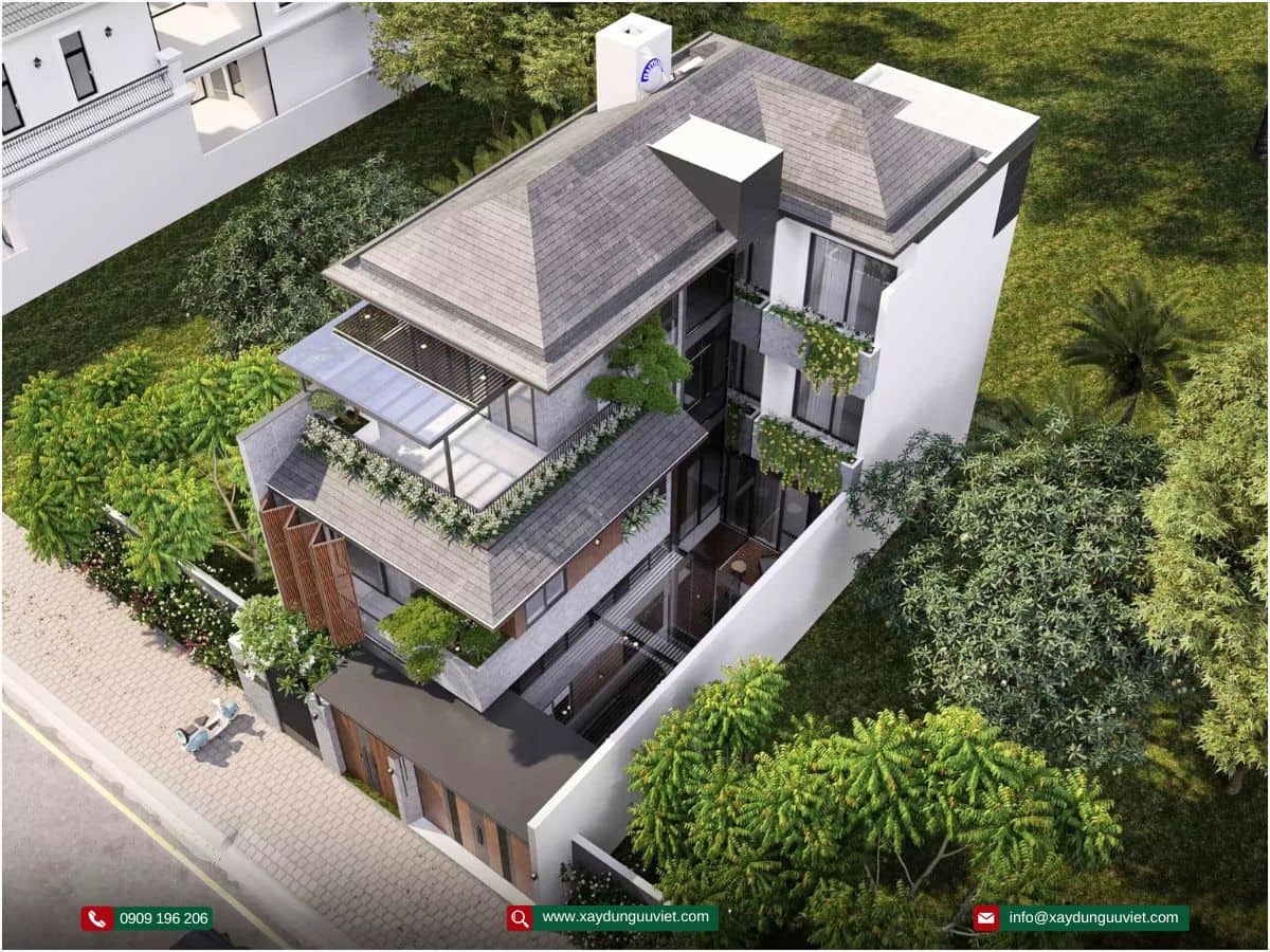 biệt thự hiện đại 1 trệt 2 lầu