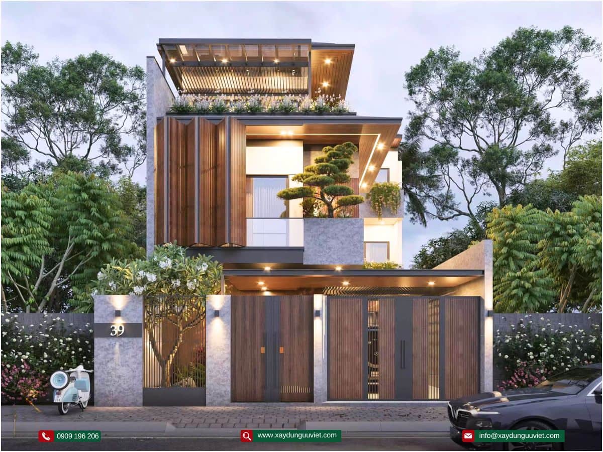 biệt thự hiện đại 1 trệt 2 lầu