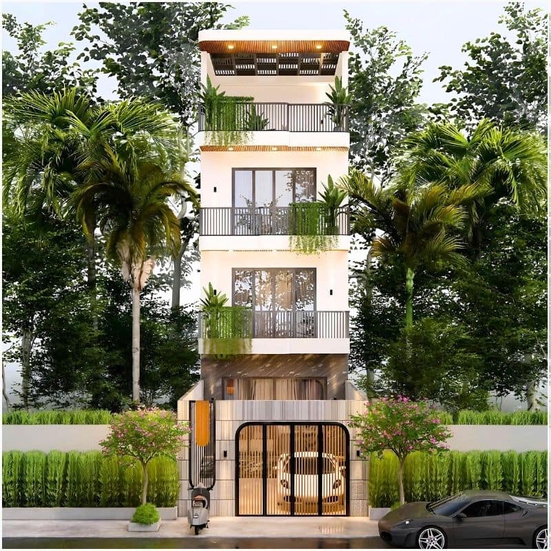 Nhà phố hiện đại 1 trệt 2 lầu tum