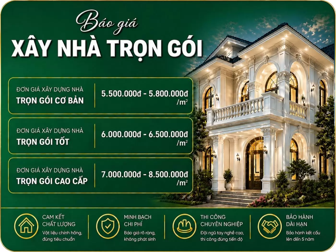 Đơn giá xây nhà trọn gói tphcm