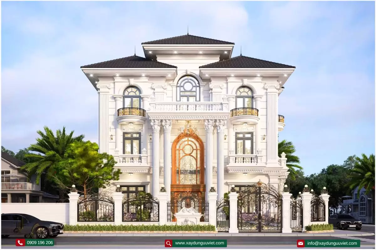 mẫu nhà biệt thự tân cổ điển 3 tầng 1 tum