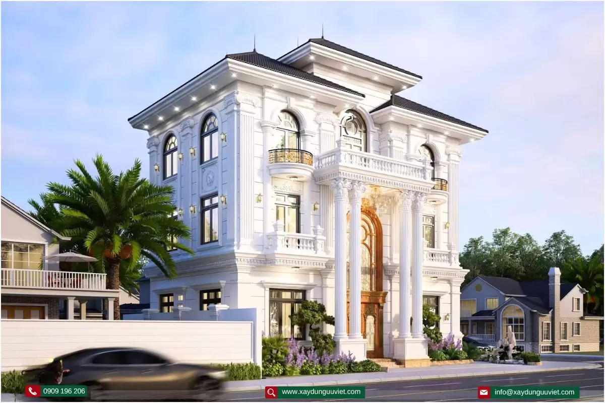 mẫu nhà biệt thự tân cổ điển 3 tầng 1 tum