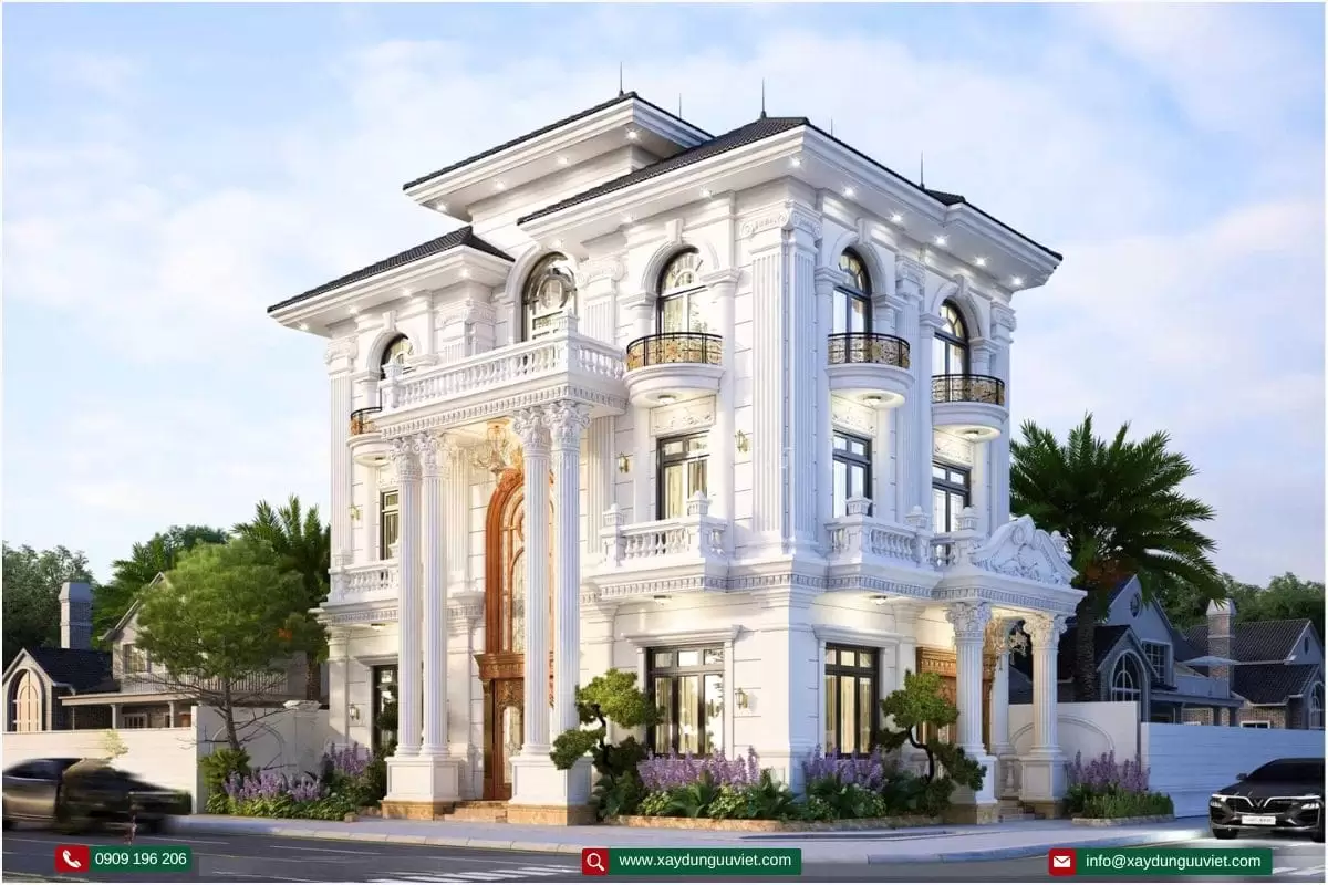 mẫu nhà biệt thự tân cổ điển 3 tầng 1 tum